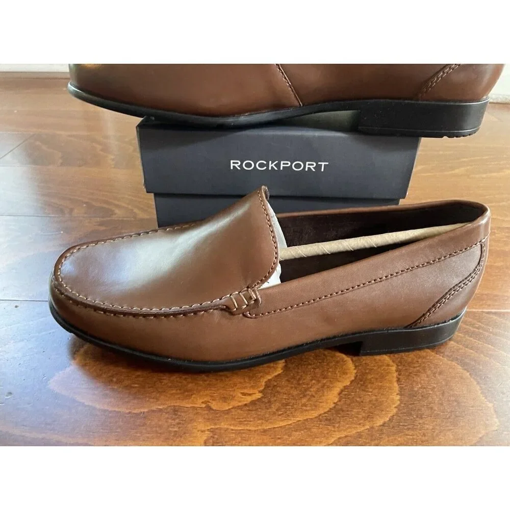 Rockport Men's Dark Brown Leather Classic Venetian Loafer Sz‎ 6.5 W NWOB Slip On